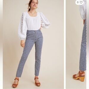 Anthropologie Blue and White Patterned Pants
